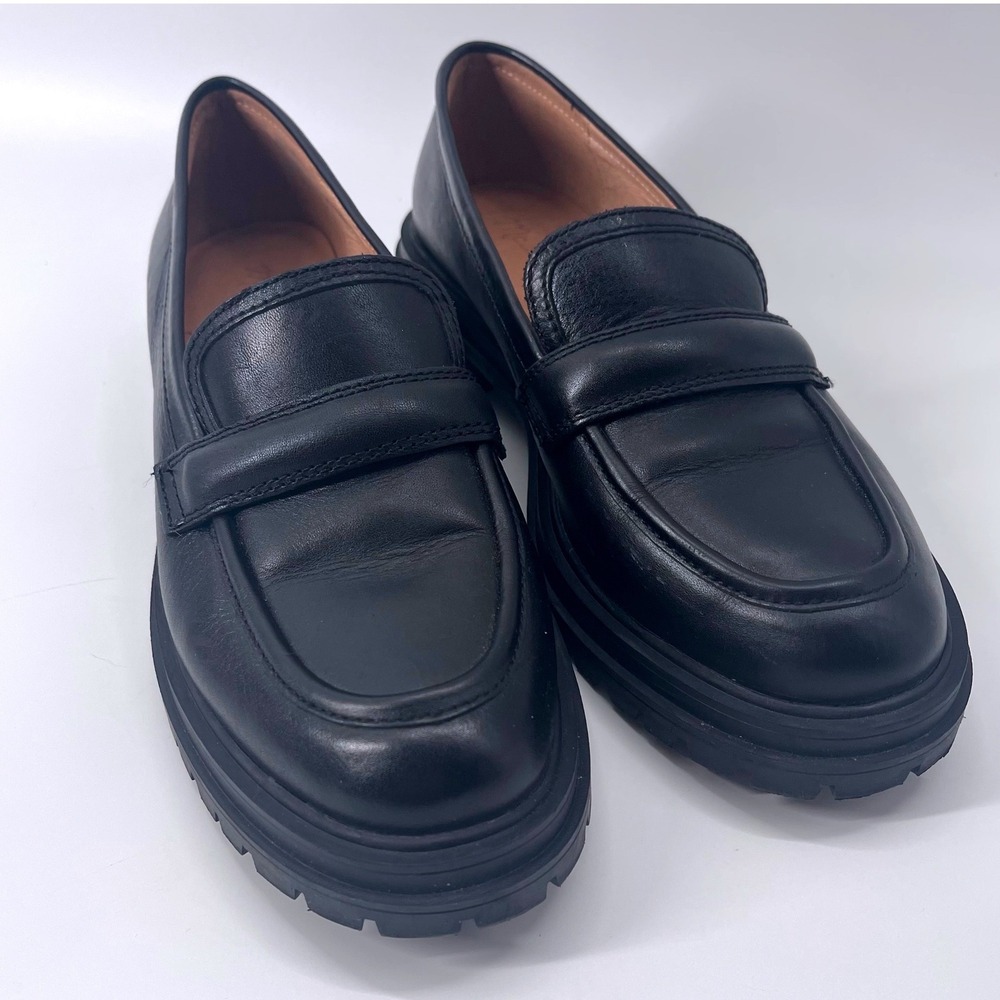Madewell Bradley Lugsole Loafers Black Leather Chunky Penny Shoes 7 Y2K - Picture 2 of 8